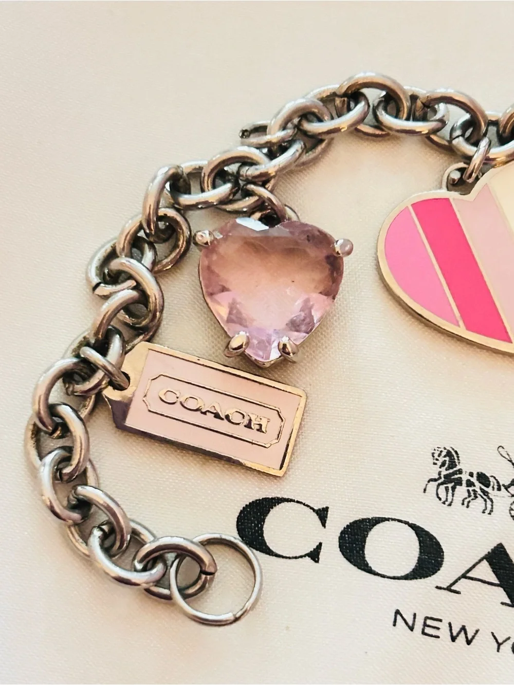 RARE Coach Y2K Pink Cancer Awareness Charm Bracelet